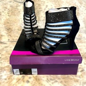 🤩NWT🏷️LANE BRYANT BLK 💎RHINESTONE💎HEELS🤩SZ 9W‼️